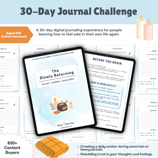 The Slowly Returning – 30-Day Journal Challenge A Guided Digital Journal for Rebuilding Safety, Clarity, and Self-Trust